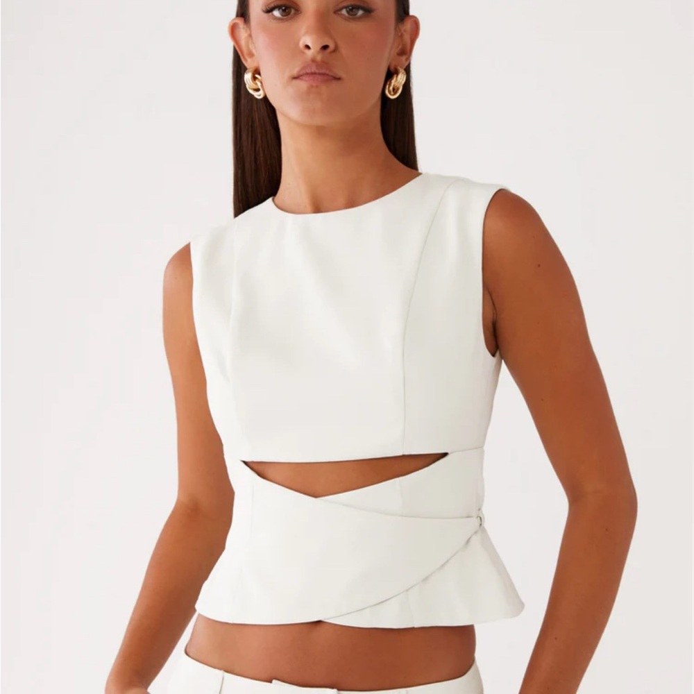 Peppermayo White Peplum Cut Out Blouse